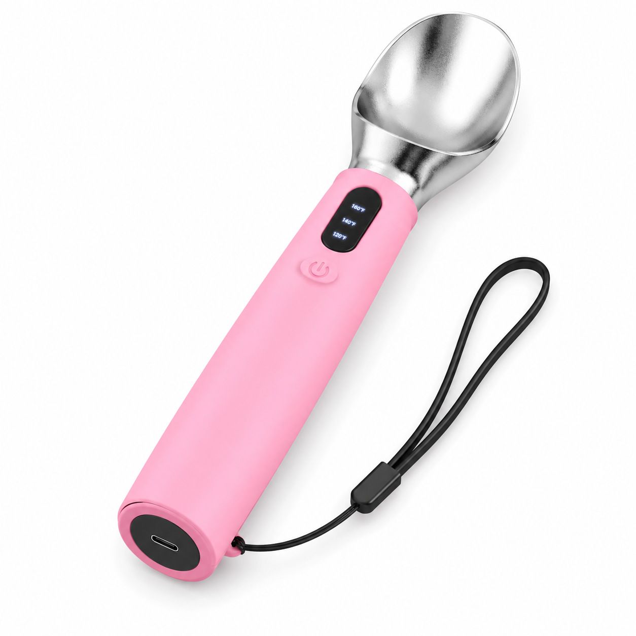 Rechargeable Smart Heated Ice Cream Scoop, 3 Temperature Settings for Quick Scooping, Zinc Alloy Head with Silicone Handle, Type-C Charging, Essential Home Dessert Tool./PINK - Image 1