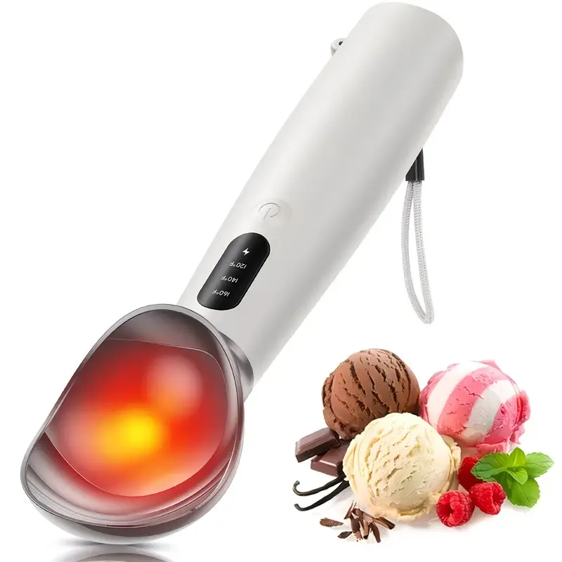 Rechargeable Smart Heated Ice Cream Scoop, 3 Temperature Settings for Quick Scooping, Zinc Alloy Head with Silicone Handle, Type-C Charging, Essential Home Dessert Tool./PINK - Image 8