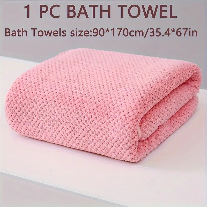 Modern Pineapple Grid Design Ultra-Soft Coral Fleece Bath Towel｜90x170cm Extra Thick Strong Absorption, Suitable for Bathroom, Gym, Hotel, and Home Use.（pink) - Image 1