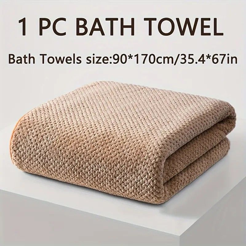 Modern Pineapple Grid Design Ultra-Soft Coral Fleece Bath Towel｜90x170cm Extra Thick Strong Absorption, Suitable for Bathroom, Gym, Hotel, and Home Use.(brown) - Image 1