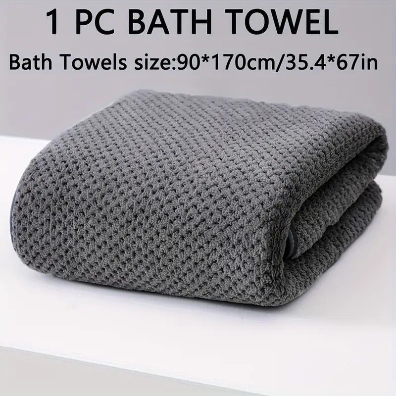 Modern Pineapple Grid Design Ultra-Soft Coral Fleece Bath Towel｜90x170cm Extra Thick Strong Absorption, Suitable for Bathroom, Gym, Hotel, and Home Use.(Dark grey) - Image 1