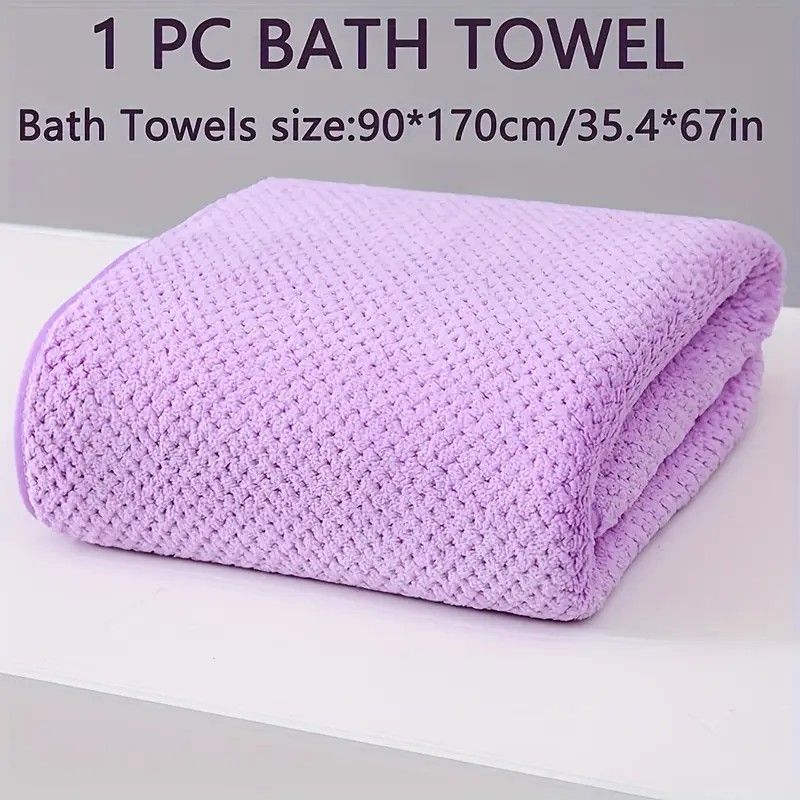 Modern Pineapple Grid Design Ultra-Soft Coral Fleece Bath Towel｜90x170cm Extra Thick Strong Absorption, Suitable for Bathroom, Gym, Hotel, and Home Use.(purple) - Image 1