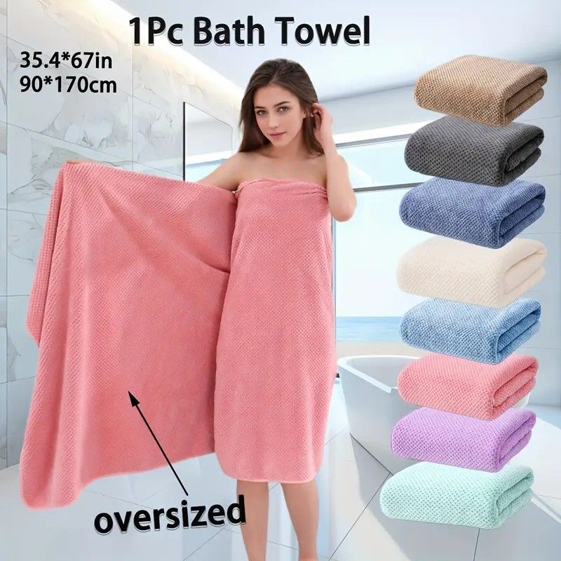 Modern Pineapple Grid Design Ultra-Soft Coral Fleece Bath Towel｜90x170cm Extra Thick Strong Absorption, Suitable for Bathroom, Gym, Hotel, and Home Use.(purple) - Image 4
