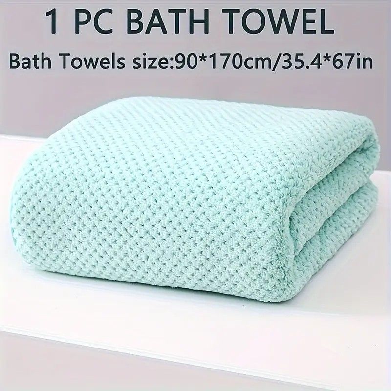 Modern Pineapple Grid Design Ultra-Soft Coral Fleece Bath Towel｜90x170cm Extra Thick Strong Absorption, Suitable for Bathroom, Gym, Hotel, and Home Use.(GREEN) - Image 1