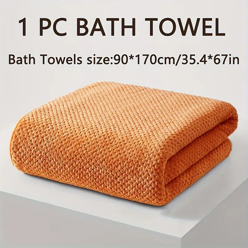 Modern Pineapple Grid Design Ultra-Soft Coral Fleece Bath Towel｜90x170cm Extra Thick Strong Absorption, Suitable for Bathroom, Gym, Hotel, and Home Use.(ORANGE) - Image 1