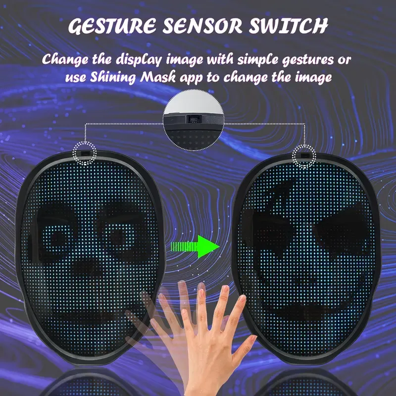 Smart LED Gesture-Sensing Light-Up Mask, 45 Dynamic + 70 Static Patterns, Party Atmosphere Essential / USB Rechargeable Version - Image 3