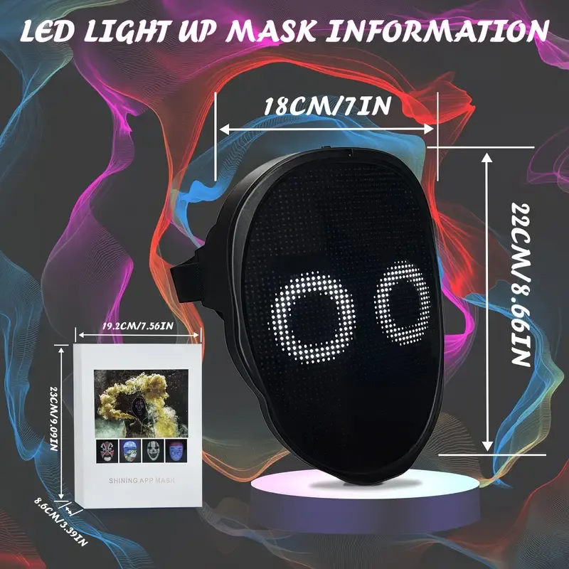 Smart LED Gesture-Sensing Light-Up Mask, 45 Dynamic + 70 Static Patterns, Party Atmosphere Essential / USB Rechargeable Version - Image 4