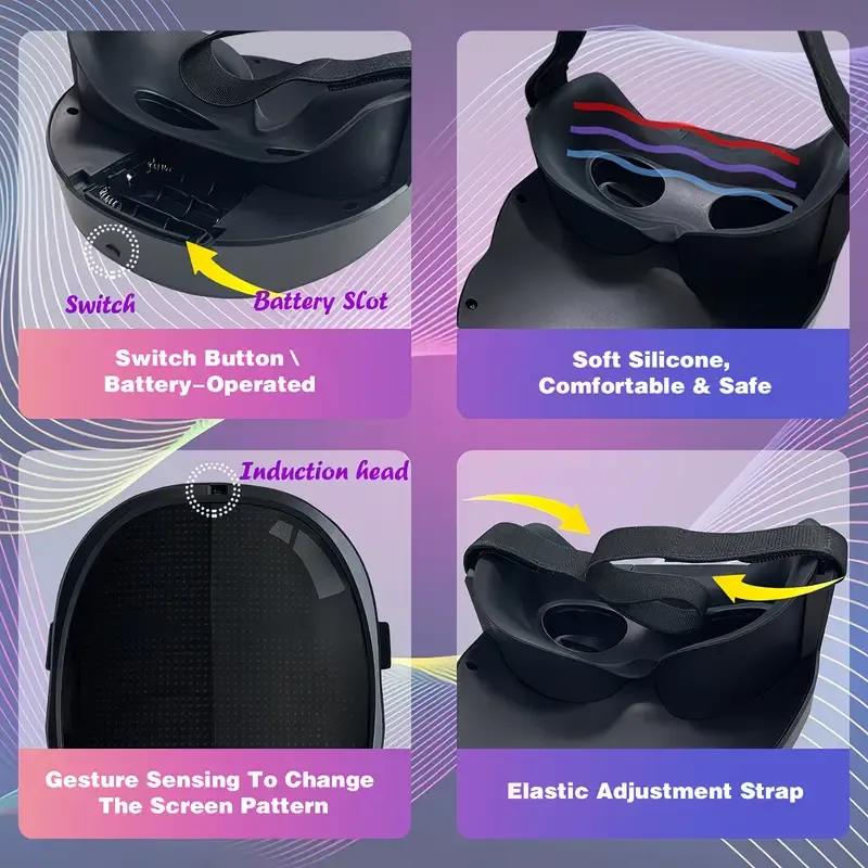 Smart LED Gesture-Sensing Light-Up Mask, 45 Dynamic + 70 Static Patterns, Party Atmosphere Essential / USB Rechargeable Version - Image 6