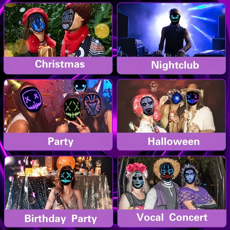 Smart LED Gesture-Sensing Light-Up Mask, 45 Dynamic + 70 Static Patterns, Party Atmosphere Essential / USB Rechargeable Version - Image 7