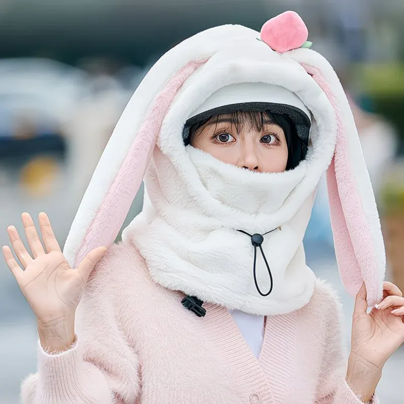 Cartoon Rabbit Ear Thermal Hat: Three-in-One Design, Cute and Warm, Perfect for Cycling and Skiing, Adorable All Winter Long!/white - Image 1
