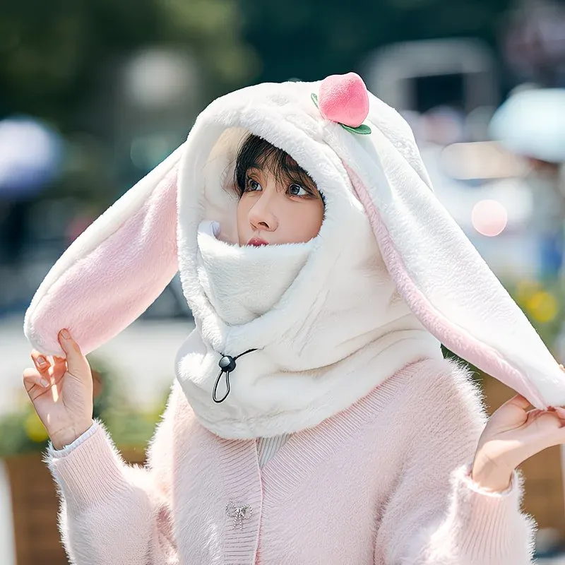 Cartoon Rabbit Ear Thermal Hat: Three-in-One Design, Cute and Warm, Perfect for Cycling and Skiing, Adorable All Winter Long!/white - Image 2