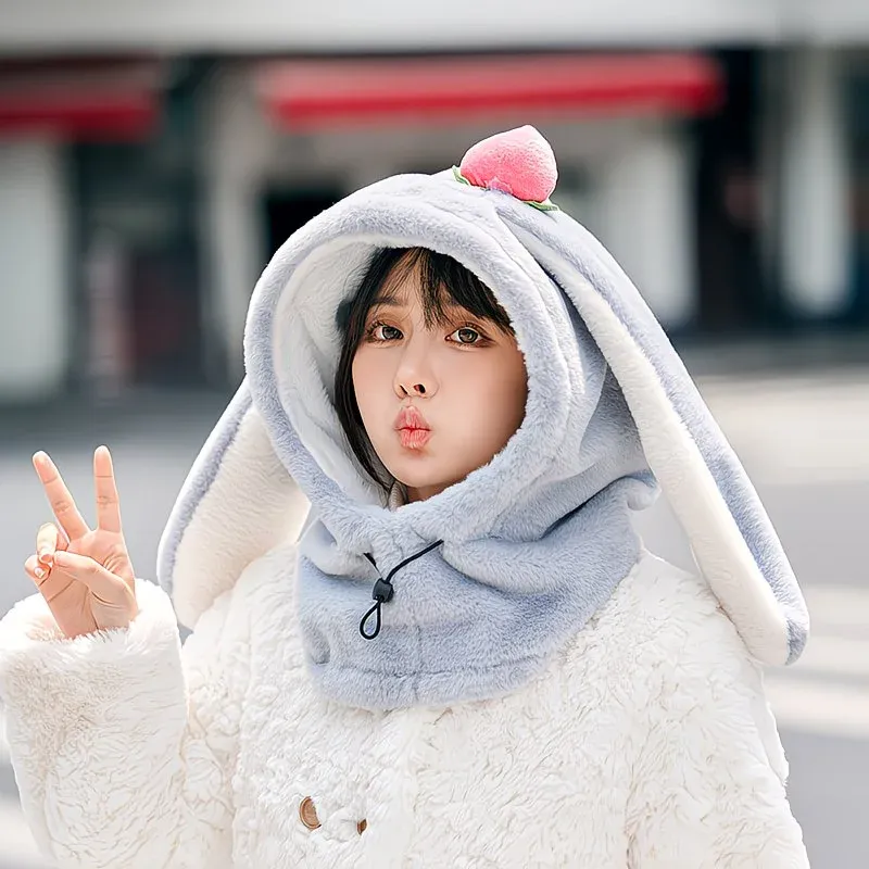 Cartoon Rabbit Ear Thermal Hat: Three-in-One Design, Cute and Warm, Perfect for Cycling and Skiing, Adorable All Winter Long!/GREY - Image 1
