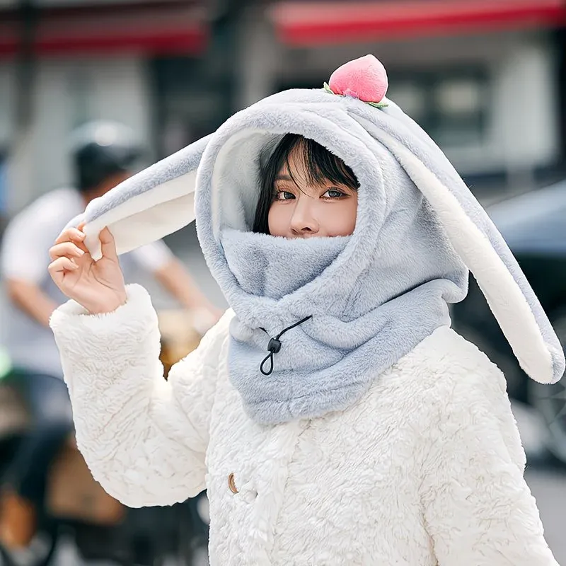 Cartoon Rabbit Ear Thermal Hat: Three-in-One Design, Cute and Warm, Perfect for Cycling and Skiing, Adorable All Winter Long!/GREY - Image 3
