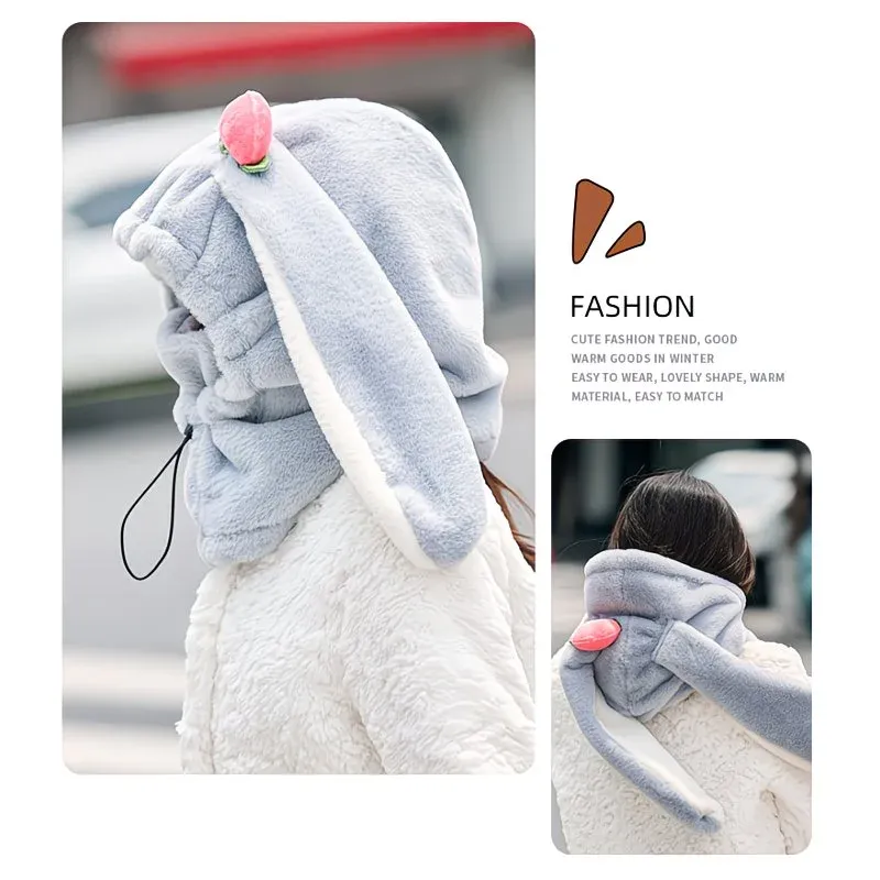 Cartoon Rabbit Ear Thermal Hat: Three-in-One Design, Cute and Warm, Perfect for Cycling and Skiing, Adorable All Winter Long!/GREY - Image 4