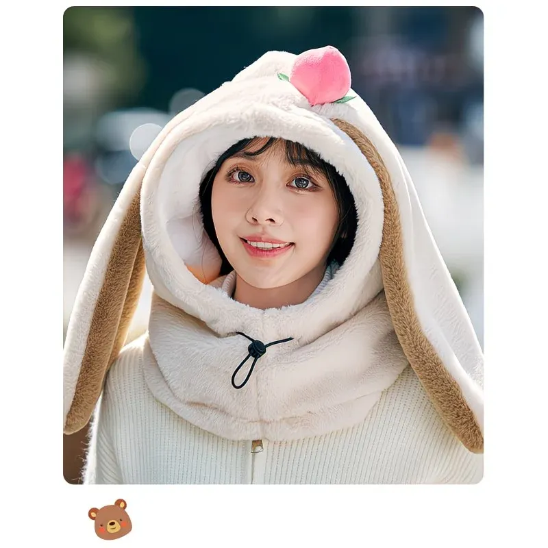 Cartoon Rabbit Ear Thermal Hat: Three-in-One Design, Cute and Warm, Perfect for Cycling and Skiing, Adorable All Winter Long!/beige - Image 2
