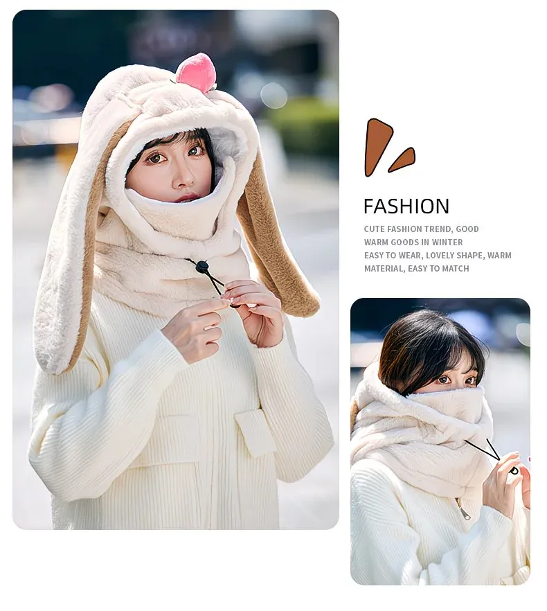 Cartoon Rabbit Ear Thermal Hat: Three-in-One Design, Cute and Warm, Perfect for Cycling and Skiing, Adorable All Winter Long!/beige - Image 3