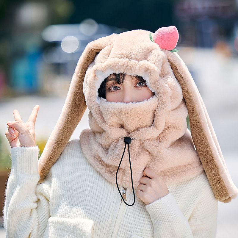 Cartoon Rabbit Ear Thermal Hat: Three-in-One Design, Cute and Warm, Perfect for Cycling and Skiing, Adorable All Winter Long!/camel - Image 1