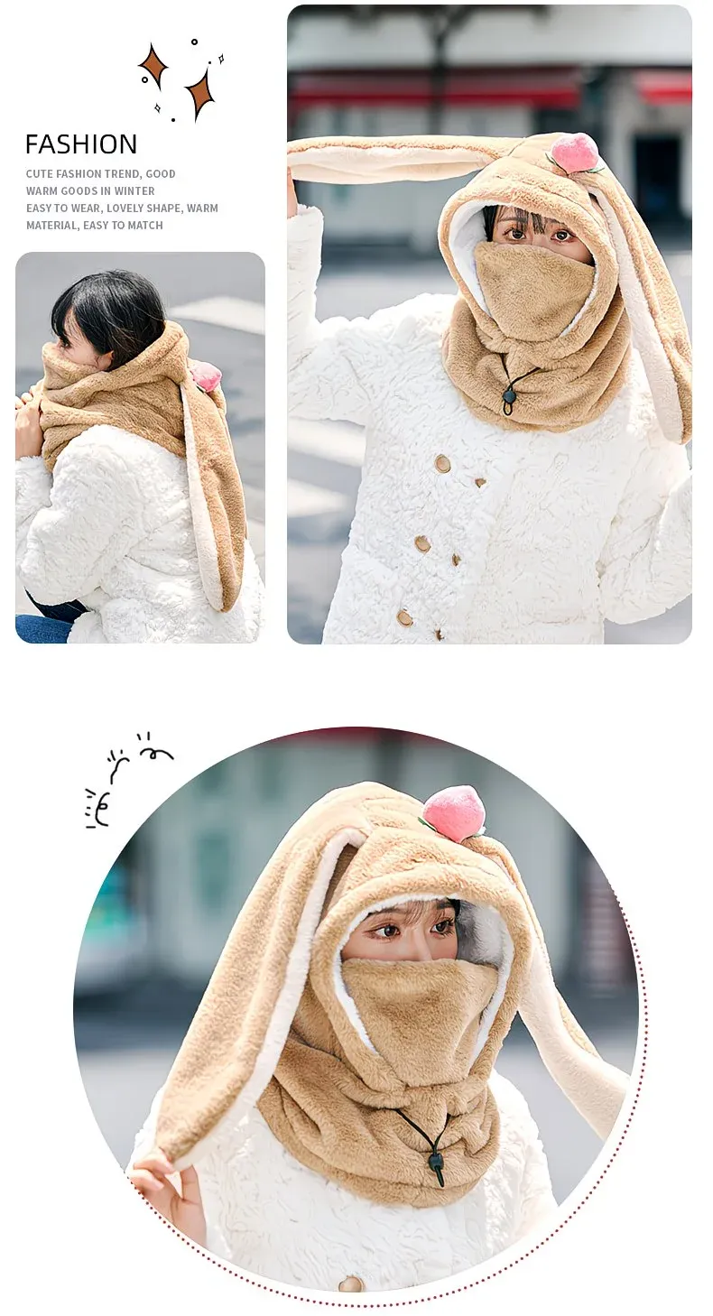 Cartoon Rabbit Ear Thermal Hat: Three-in-One Design, Cute and Warm, Perfect for Cycling and Skiing, Adorable All Winter Long!/camel - Image 3