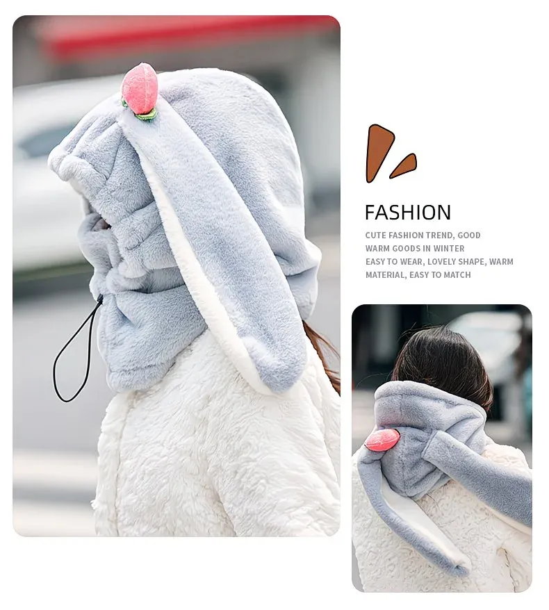 Cartoon Rabbit Ear Thermal Hat: Three-in-One Design, Cute and Warm, Perfect for Cycling and Skiing, Adorable All Winter Long!/camel - Image 6