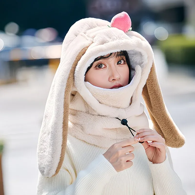Cartoon Rabbit Ear Thermal Hat: Three-in-One Design, Cute and Warm, Perfect for Cycling and Skiing, Adorable All Winter Long!/camel - Image 8