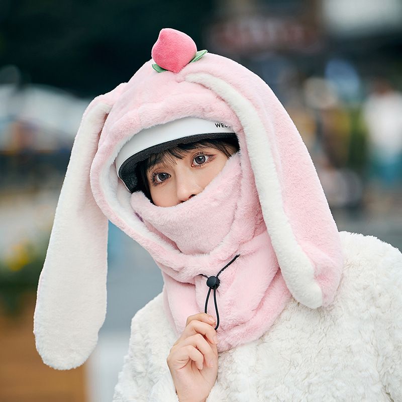 Cartoon Rabbit Ear Thermal Hat: Three-in-One Design, Cute and Warm, Perfect for Cycling and Skiing, Adorable All Winter Long!/PINK - Image 1