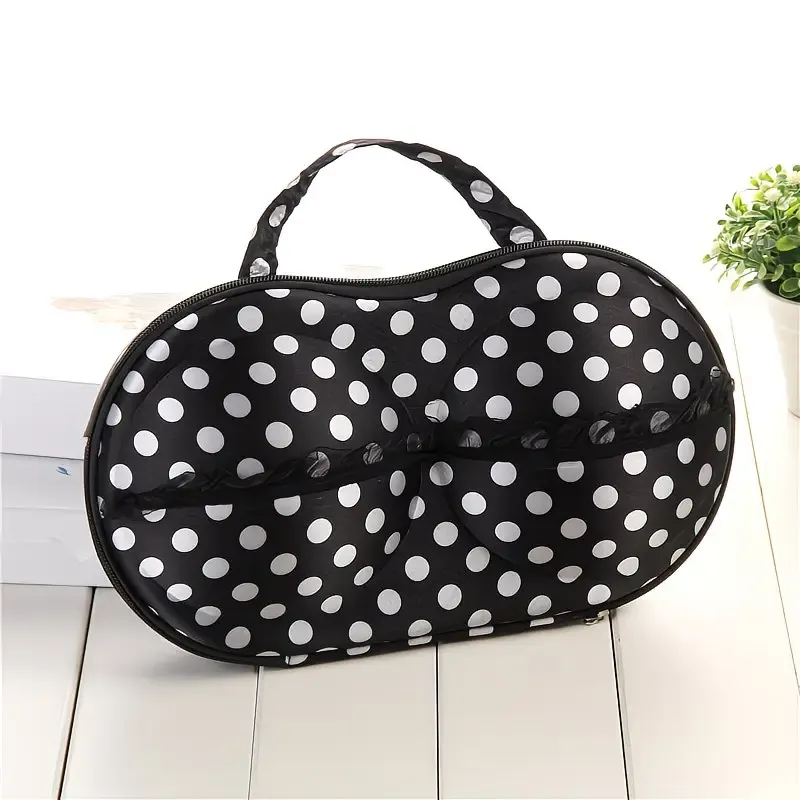 Fashionable EVA Bra Travel Storage Bag: Large Capacity Portable with Lid, Compression Resistant Anti Deformation, Essential for Business Trips, Beautiful and Practical/Black and white dot with mesh - Image 1