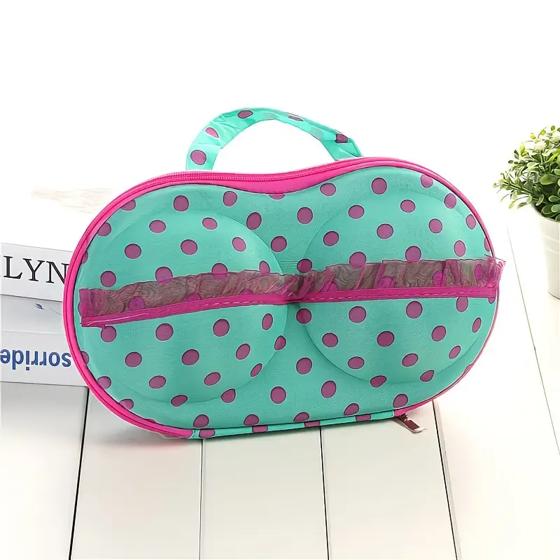 Fashionable EVA Bra Travel Storage Bag: Large Capacity Portable with Lid, Compression Resistant Anti Deformation, Essential for Business Trips, Beautiful and Practical/Foundation black spot/Green background rose with net - Image 1