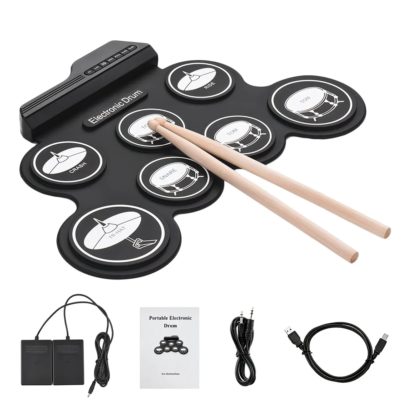 Portable Roll-Up Electronic Drum: Seven Pads with Realistic Feel, Silent Practice, Foldable and Easy to Carry Anywhere - Image 1