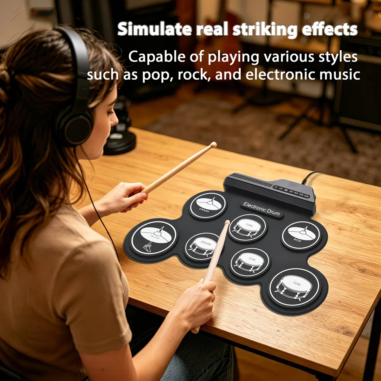 Portable Roll-Up Electronic Drum: Seven Pads with Realistic Feel, Silent Practice, Foldable and Easy to Carry Anywhere - Image 2