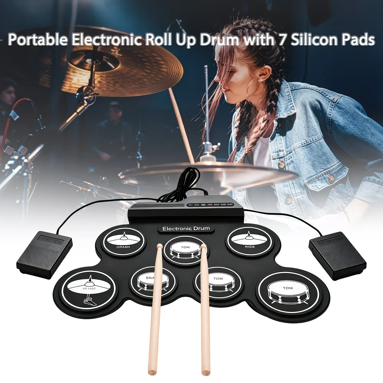 Portable Roll-Up Electronic Drum: Seven Pads with Realistic Feel, Silent Practice, Foldable and Easy to Carry Anywhere - Image 3