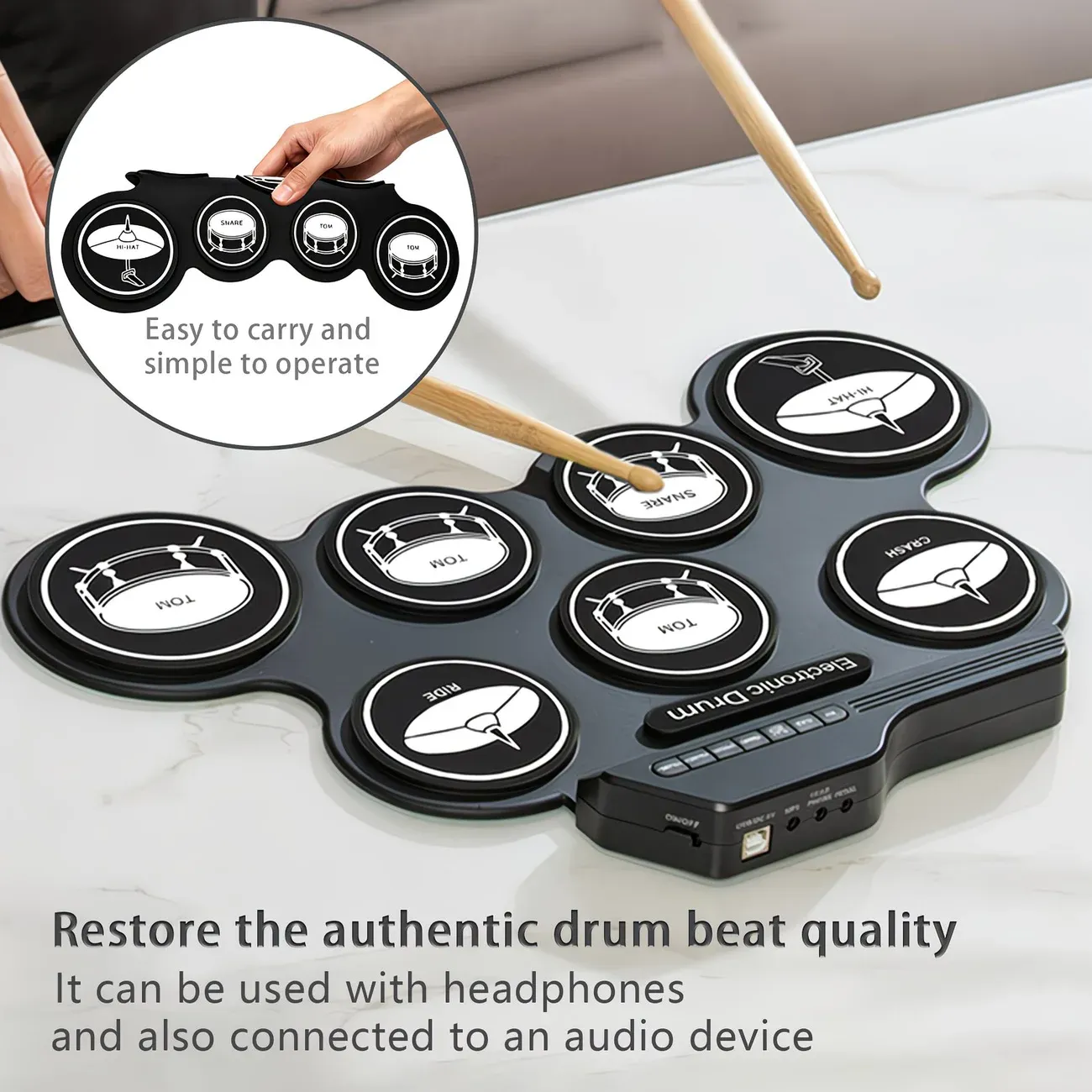 Portable Roll-Up Electronic Drum: Seven Pads with Realistic Feel, Silent Practice, Foldable and Easy to Carry Anywhere - Image 5
