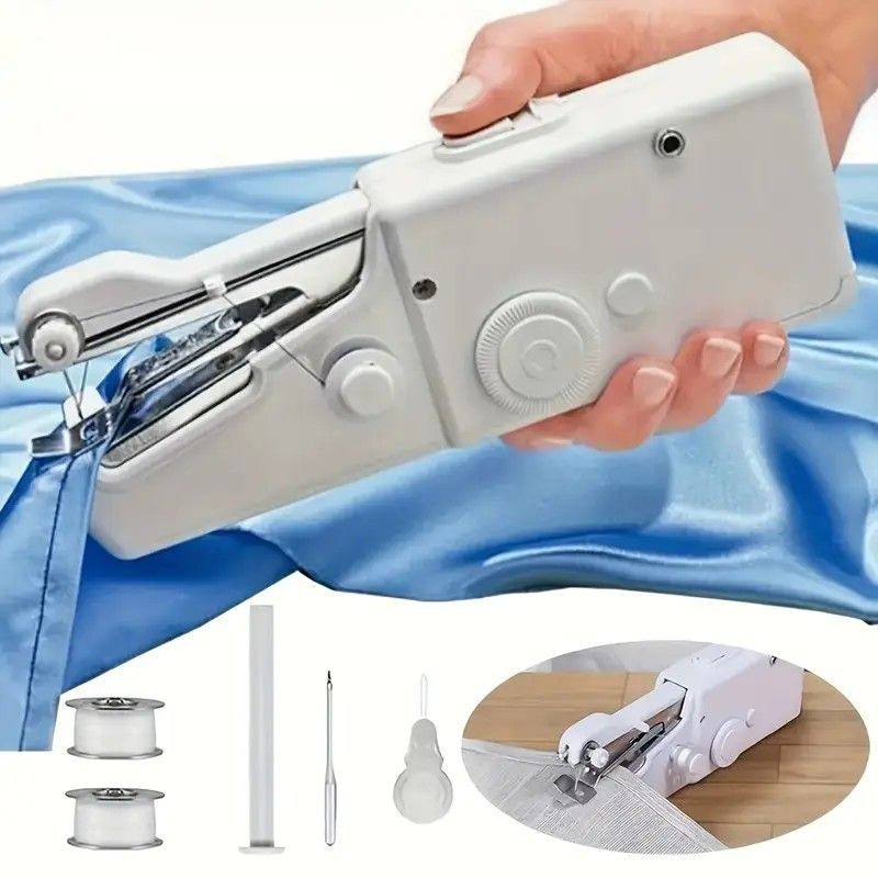 Handheld Sewing Machine, Mini Portable Sewing Machine, Quick Handheld Sewing Tool, Suitable for Fabric and Clothing (Batteries Not Included, Requires 4 AA Batteries), Colors of Fabric and Thread Spool in Accessories Are Random - Image 1