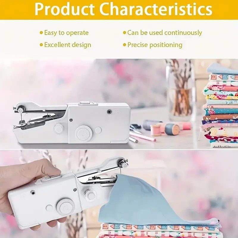 Handheld Sewing Machine, Mini Portable Sewing Machine, Quick Handheld Sewing Tool, Suitable for Fabric and Clothing (Batteries Not Included, Requires 4 AA Batteries), Colors of Fabric and Thread Spool in Accessories Are Random - Image 2