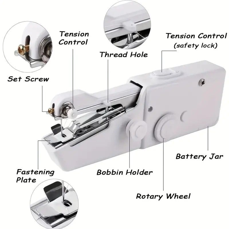 Handheld Sewing Machine, Mini Portable Sewing Machine, Quick Handheld Sewing Tool, Suitable for Fabric and Clothing (Batteries Not Included, Requires 4 AA Batteries), Colors of Fabric and Thread Spool in Accessories Are Random - Image 3