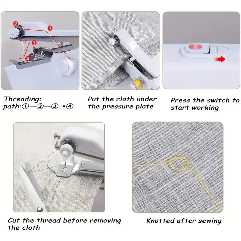 Handheld Sewing Machine, Mini Portable Sewing Machine, Quick Handheld Sewing Tool, Suitable for Fabric and Clothing (Batteries Not Included, Requires 4 AA Batteries), Colors of Fabric and Thread Spool in Accessories Are Random - Image 4