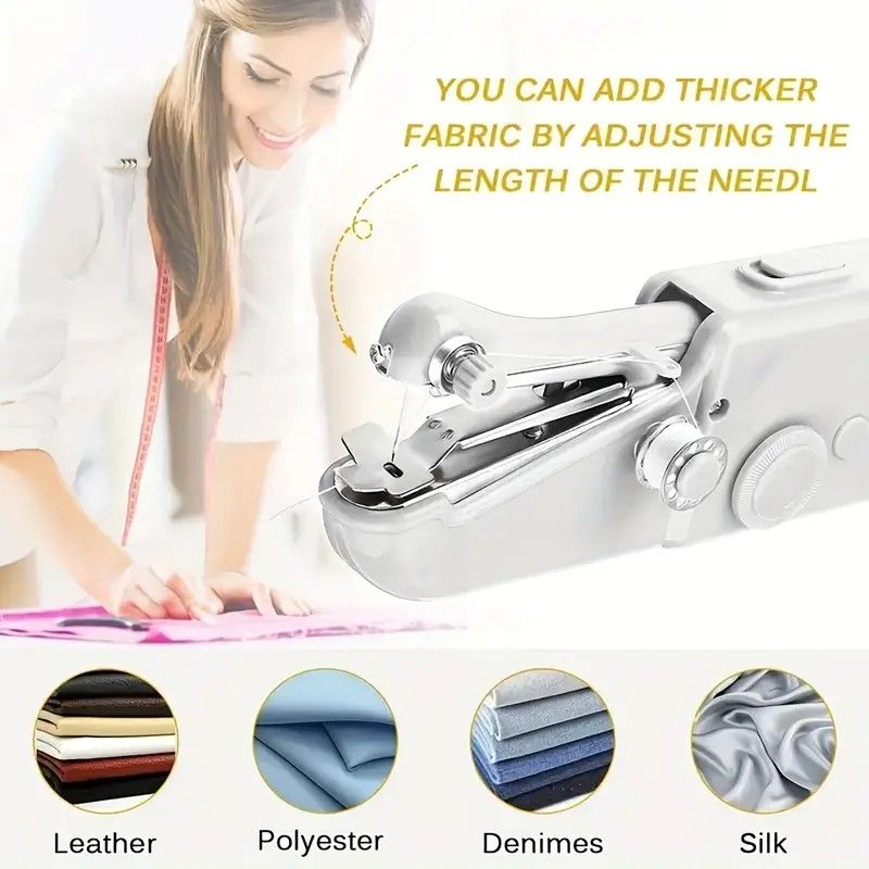 Handheld Sewing Machine, Mini Portable Sewing Machine, Quick Handheld Sewing Tool, Suitable for Fabric and Clothing (Batteries Not Included, Requires 4 AA Batteries), Colors of Fabric and Thread Spool in Accessories Are Random - Image 5