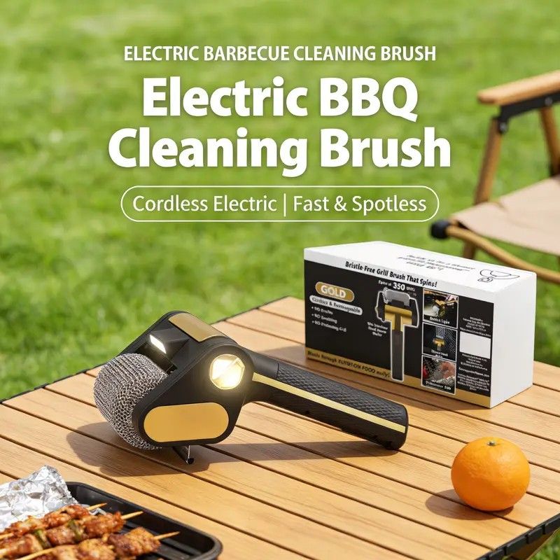 LED-lit electric barbecue brush, rechargeable rotating cleaning, instantly cleans the grill after backyard BBQ, lazy cleaning essential.(gold) - Image 1