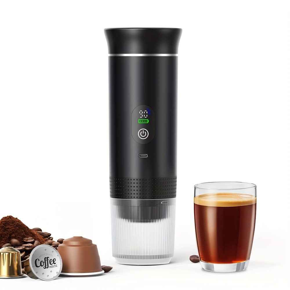 Portable 20Bar High - Pressure Extraction Coffee Machine, 80ml Stainless Steel Water Tank + Foldable Stand, Low - Battery Alert & Real - Time Temperature Control, Enjoy Barista - Quality Coffee on the Go, at Office or While Driving。black - Image 1