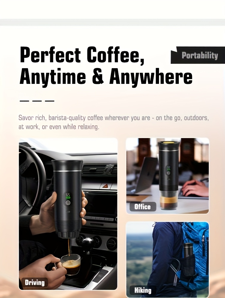 Portable 20Bar High - Pressure Extraction Coffee Machine, 80ml Stainless Steel Water Tank + Foldable Stand, Low - Battery Alert & Real - Time Temperature Control, Enjoy Barista - Quality Coffee on the Go, at Office or While Driving。black - Image 8