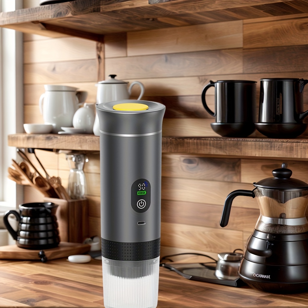 Portable 20Bar High - Pressure Extraction Coffee Machine, 80ml Stainless Steel Water Tank + Foldable Stand, Low - Battery Alert & Real - Time Temperature Control, Enjoy Barista - Quality Coffee on the Go, at Office or While Driving,Grey - Image 1
