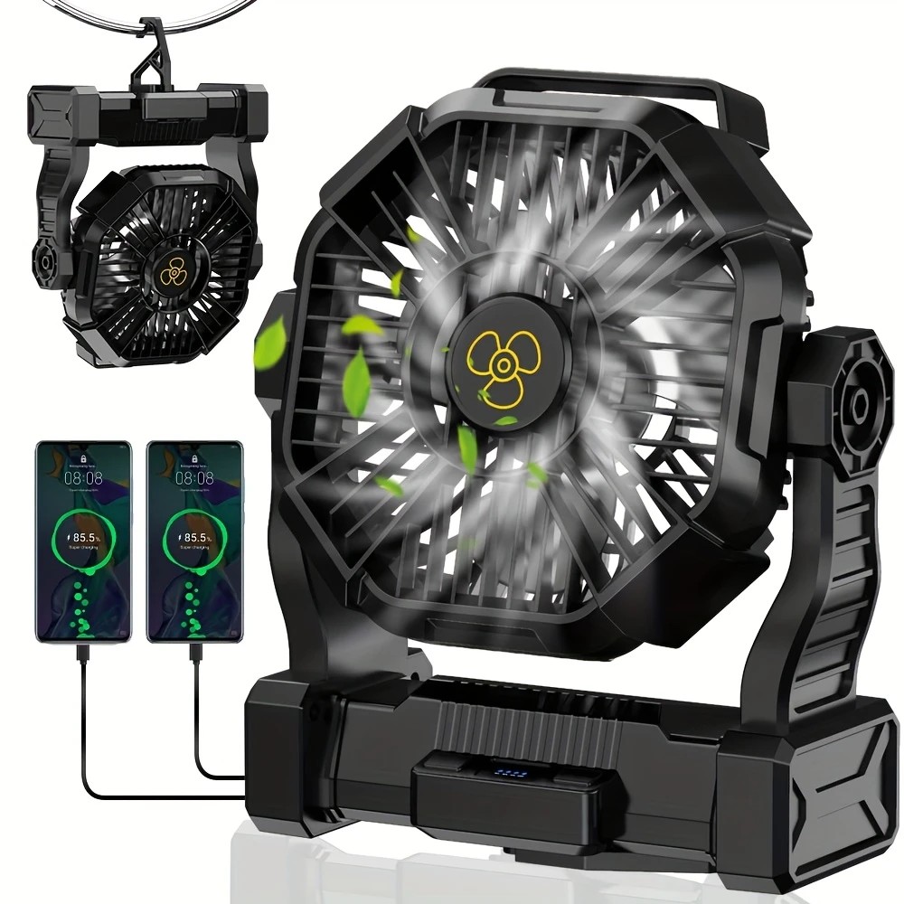 2-in-1 Portable Fan & Light, Quiet & Cool for Outdoor Use  black - Image 1