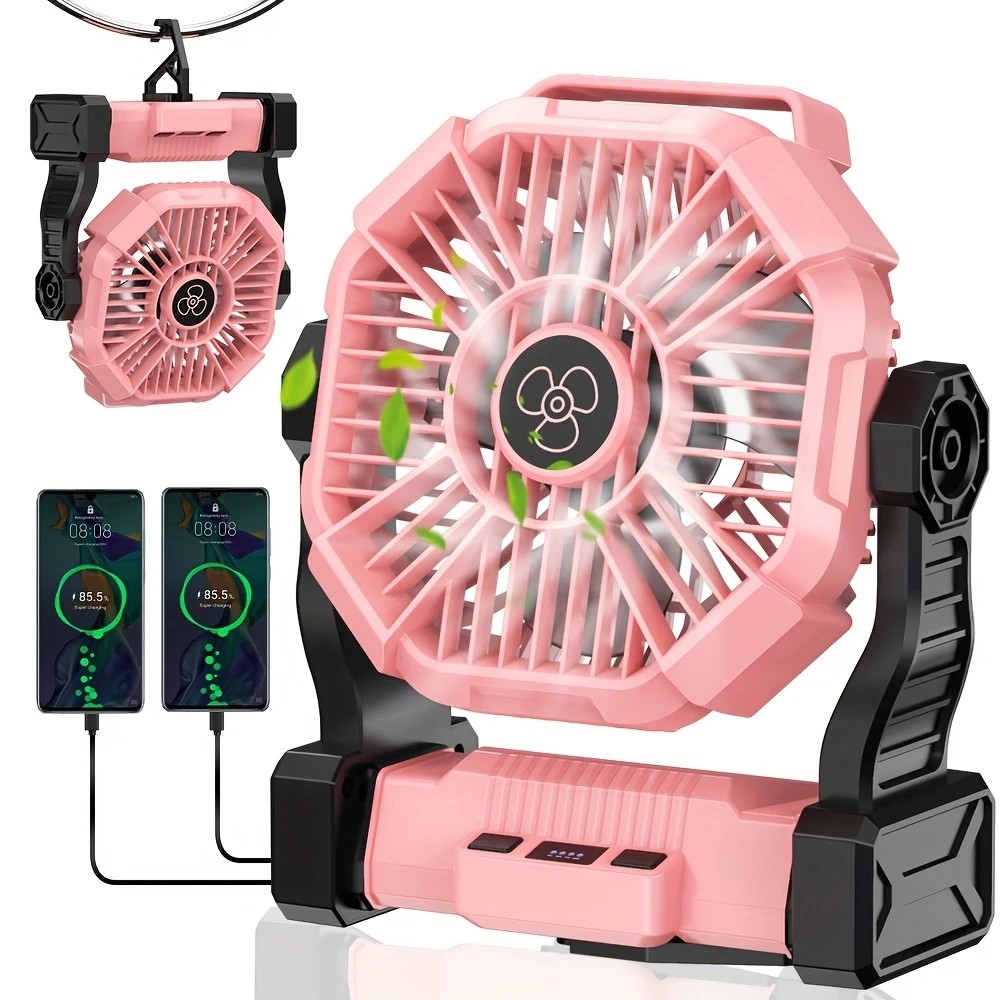 PINK 2-in-1 Portable Fan & Light, Quiet & Cool for Outdoor Use - Image 1