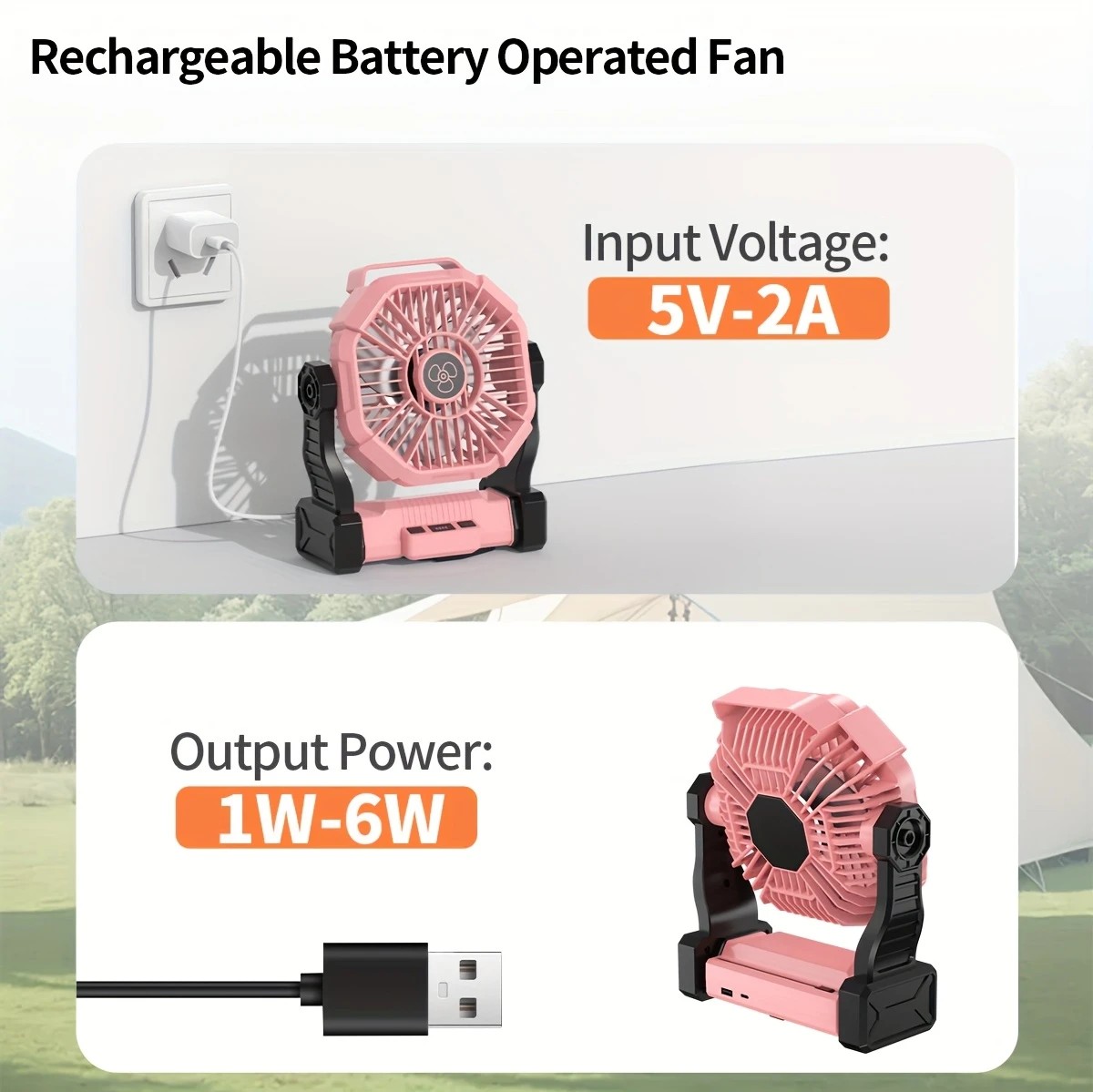 PINK 2-in-1 Portable Fan & Light, Quiet & Cool for Outdoor Use - Image 3