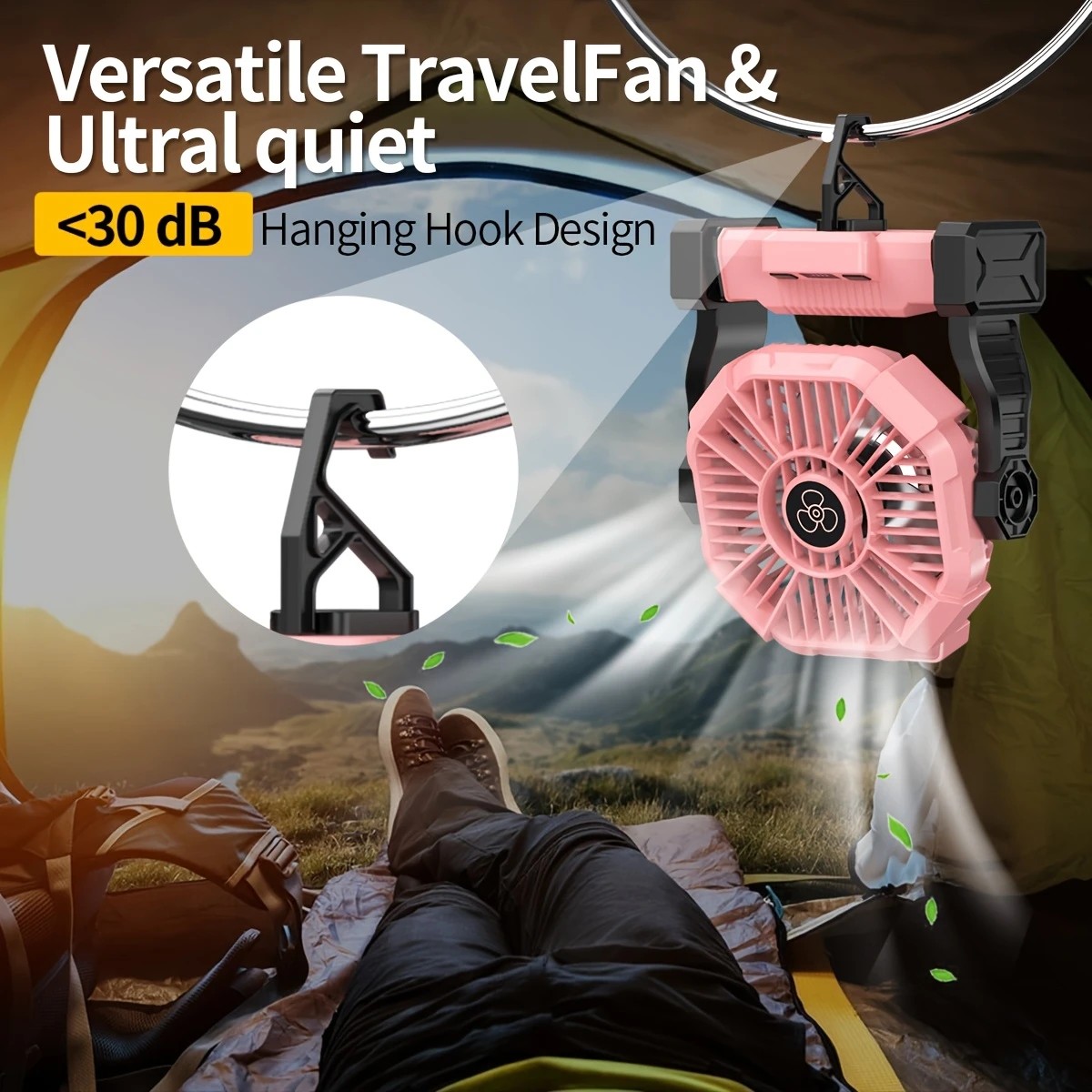PINK 2-in-1 Portable Fan & Light, Quiet & Cool for Outdoor Use - Image 5