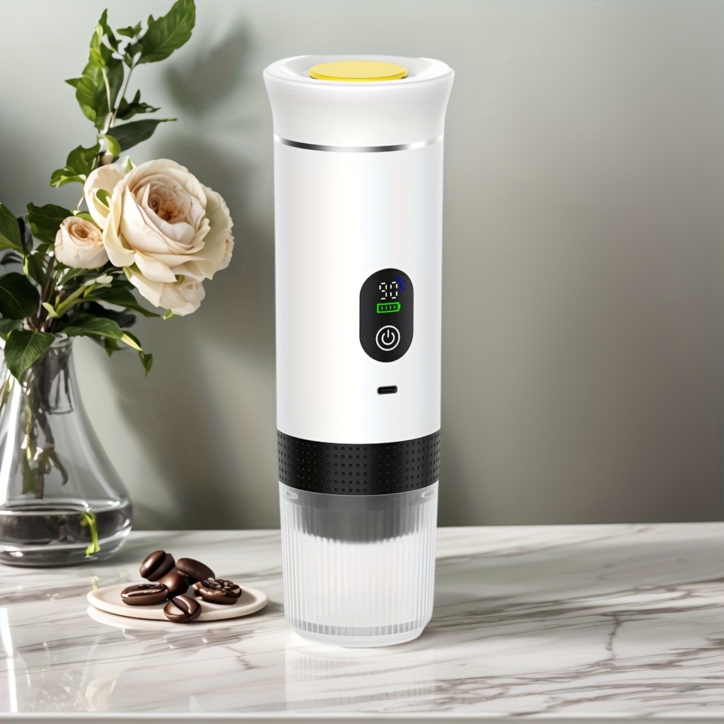 Portable 20Bar High - Pressure Extraction Coffee Machine, 80ml Stainless Steel Water Tank + Foldable Stand, Low - Battery Alert & Real - Time Temperature Control, Enjoy Barista - Quality Coffee on the Go, at Office or While Driving,White - Image 1