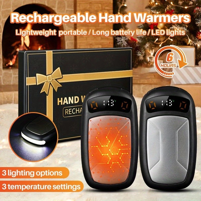 2PCS of rechargeable hand warmers with COB lights, featuring rapid heating, 3 adjustable modes, and a portable magnetic electric design. - Image 1