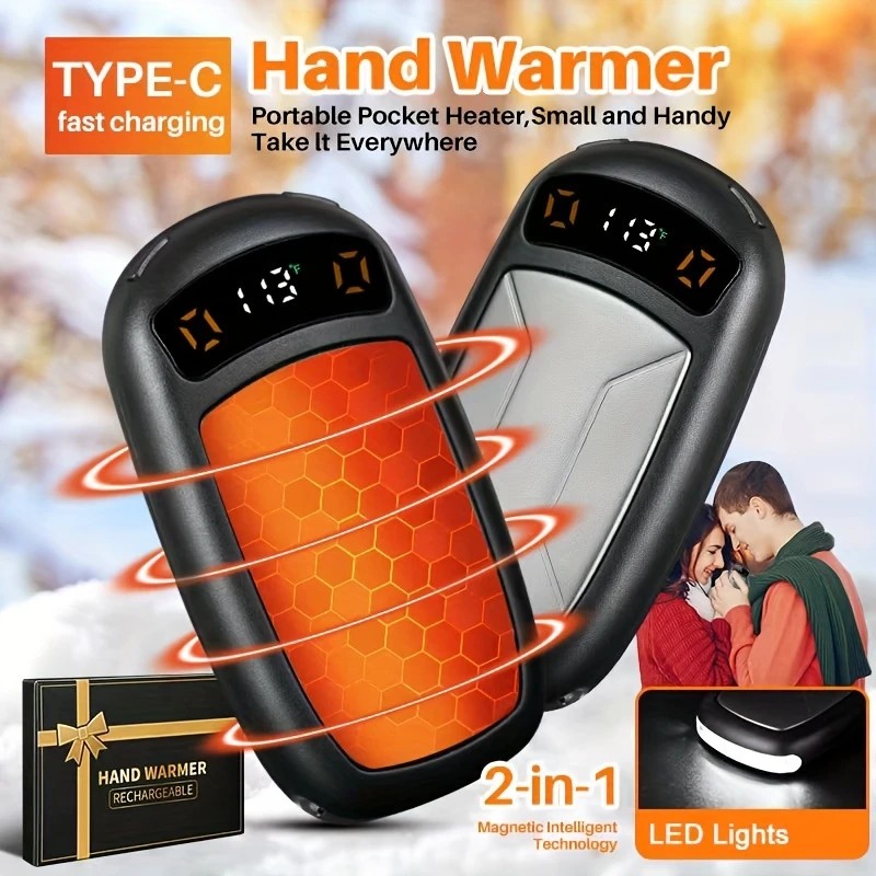 2PCS of rechargeable hand warmers with COB lights, featuring rapid heating, 3 adjustable modes, and a portable magnetic electric design. - Image 2