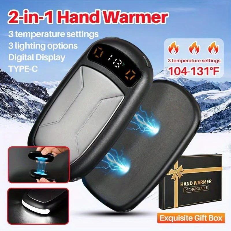 2PCS of rechargeable hand warmers with COB lights, featuring rapid heating, 3 adjustable modes, and a portable magnetic electric design. - Image 8