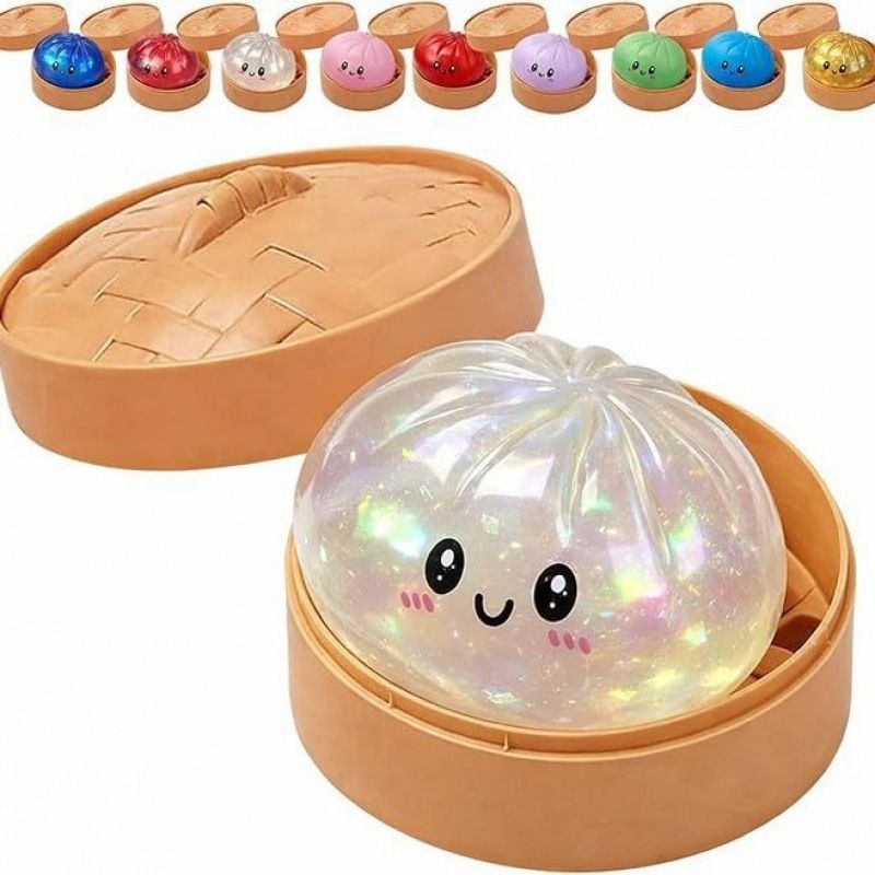 Simulated Smiley Steamed Bun Squishy Toy, Cute Stress Relief Plaything, Soft Slow-Rebound Texture, Adorable Desktop Decor（White pinching） - Image 1
