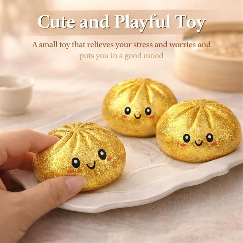 Simulated Smiley Steamed Bun Squishy Toy, Cute Stress Relief Plaything, Soft Slow-Rebound Texture, Adorable Desktop Decor（Red pinch） - Image 5